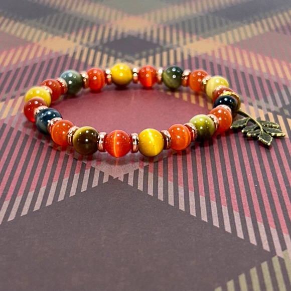 Handmade Tree Branch Charm Bracelet with Natural Cat & Tiger Eye Stones! - Picture 6 of 8